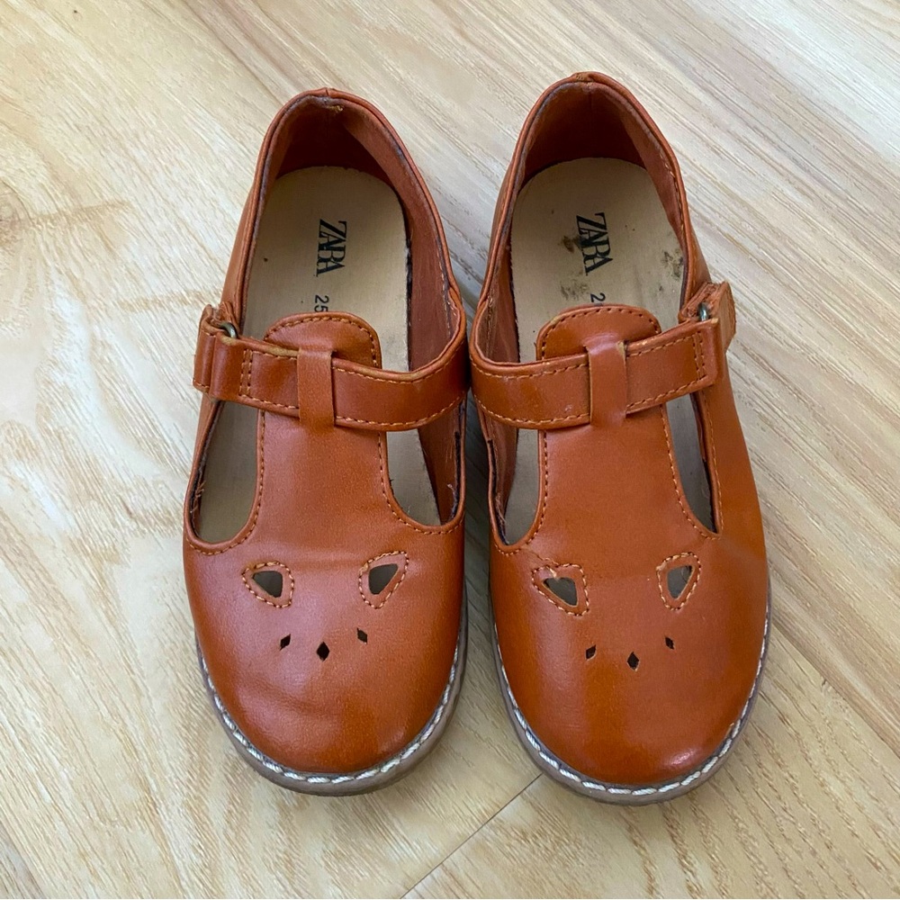 Zara Girls T-Bar Brown Mary Jane Shoes